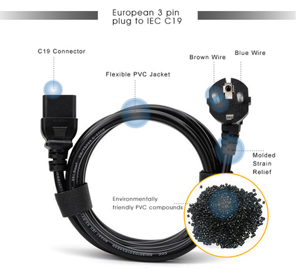เครื่องอิเล็คทรอนิคส์ C13 C14 สายไฟ HO55VV-F EU Plug Extension Cord